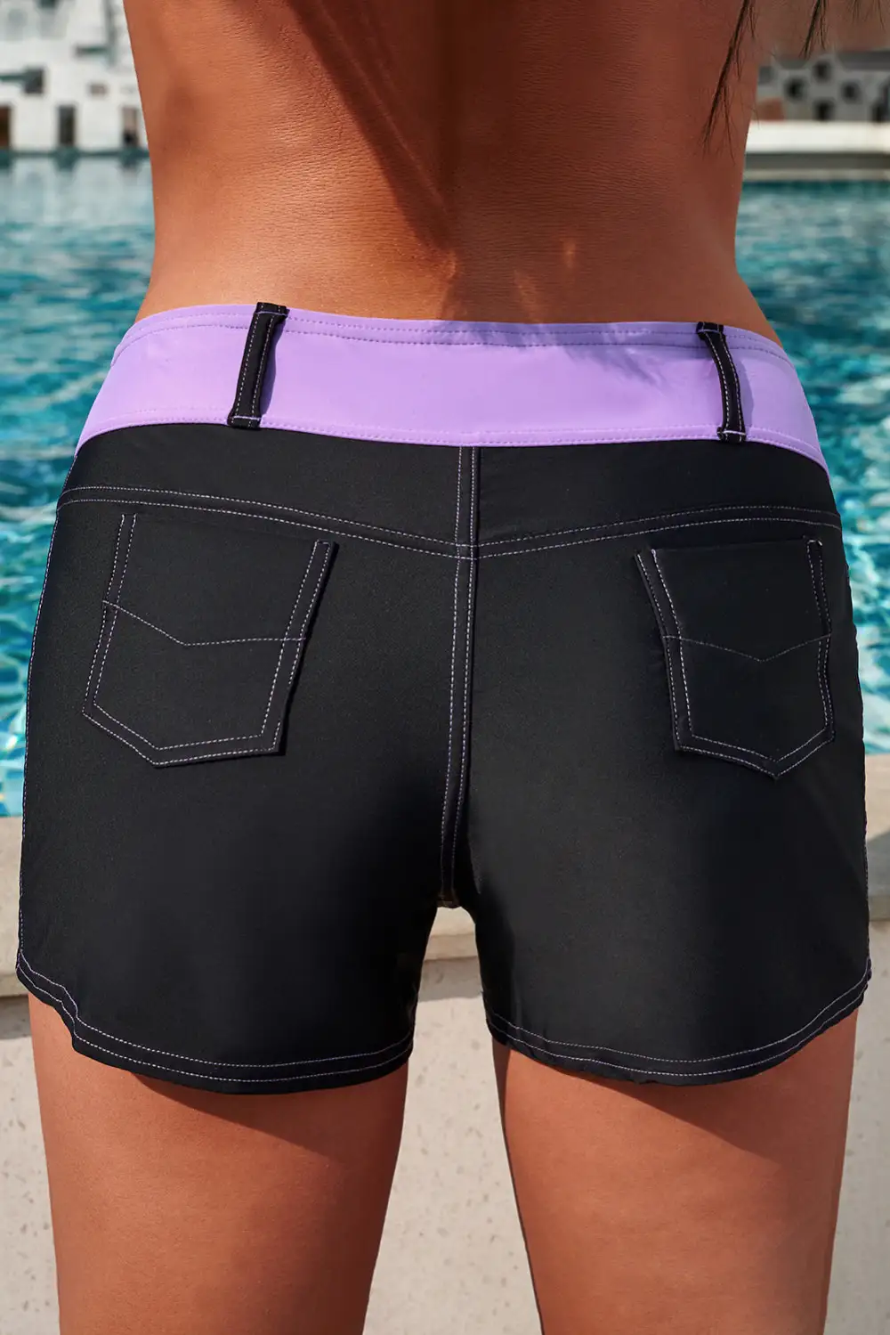 Swimwear Coral Waistband Faux Denim Sports Shorts
