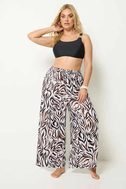 Natural Brown Zebra Print Wide Leg Trousers detail 2