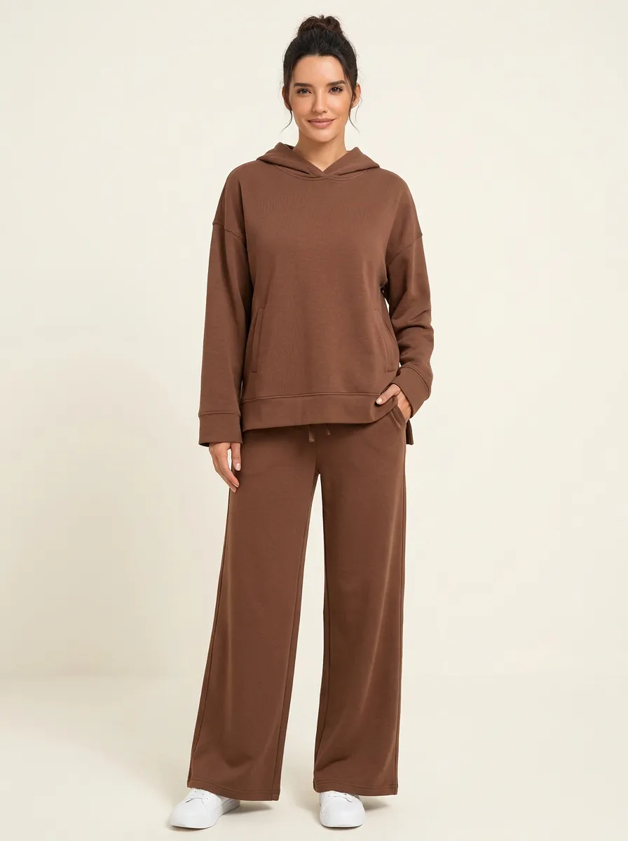 Women's Drop-Shoulder Hoodie and Drawstring Wide-Leg Trouser Set
