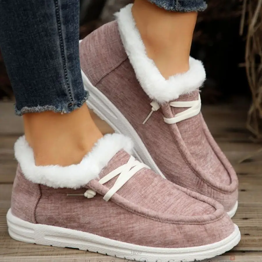 Lace Up Round Toe Furry Sneakers Shoes