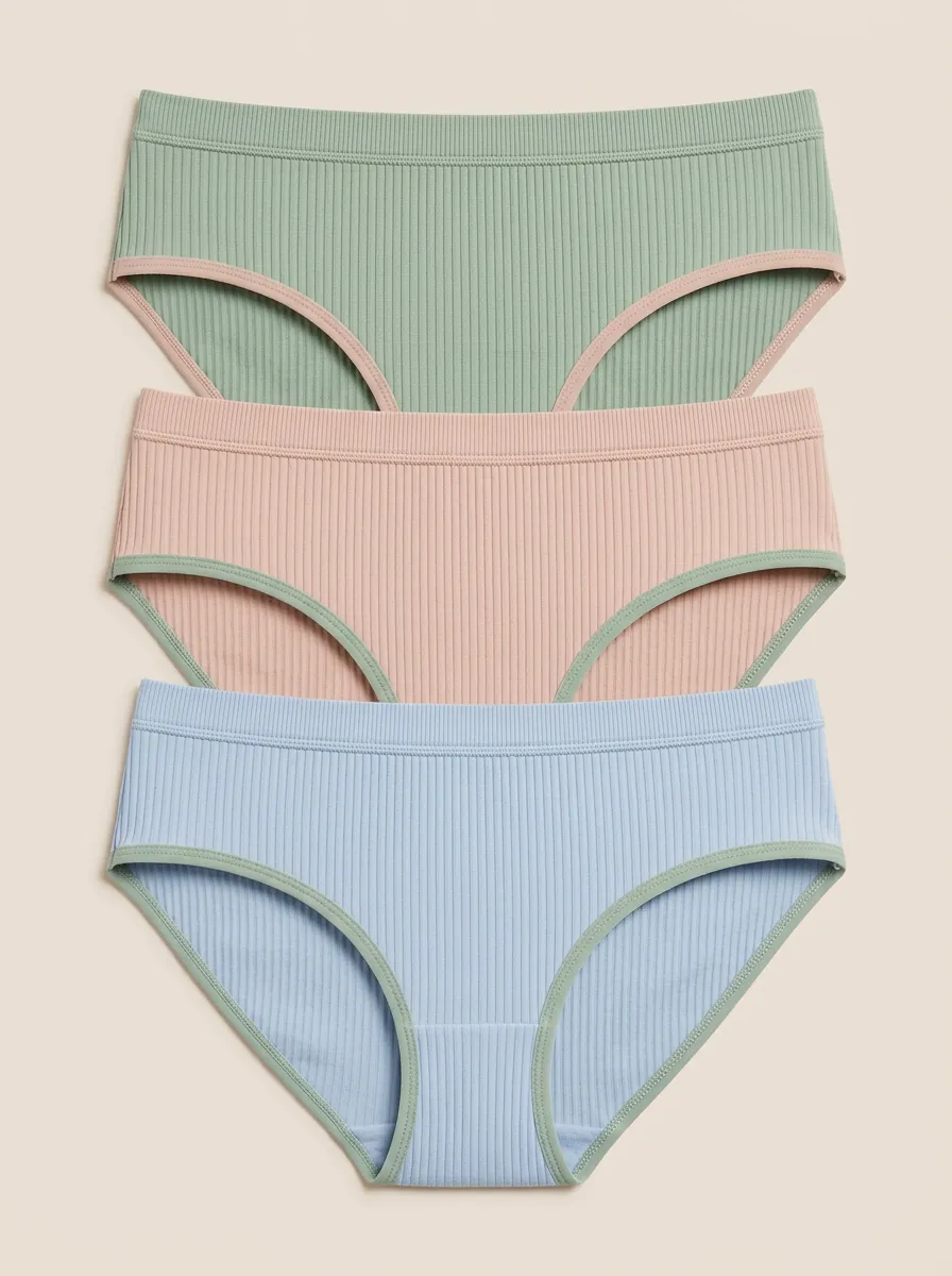 Women's Everyday Contrast Trim Ribbed Mid-Rise Briefs 3-Pack