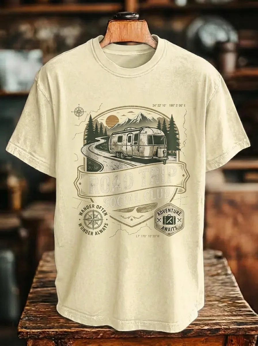 Unisex Road Trip Camper Adventure Printed T-shirt