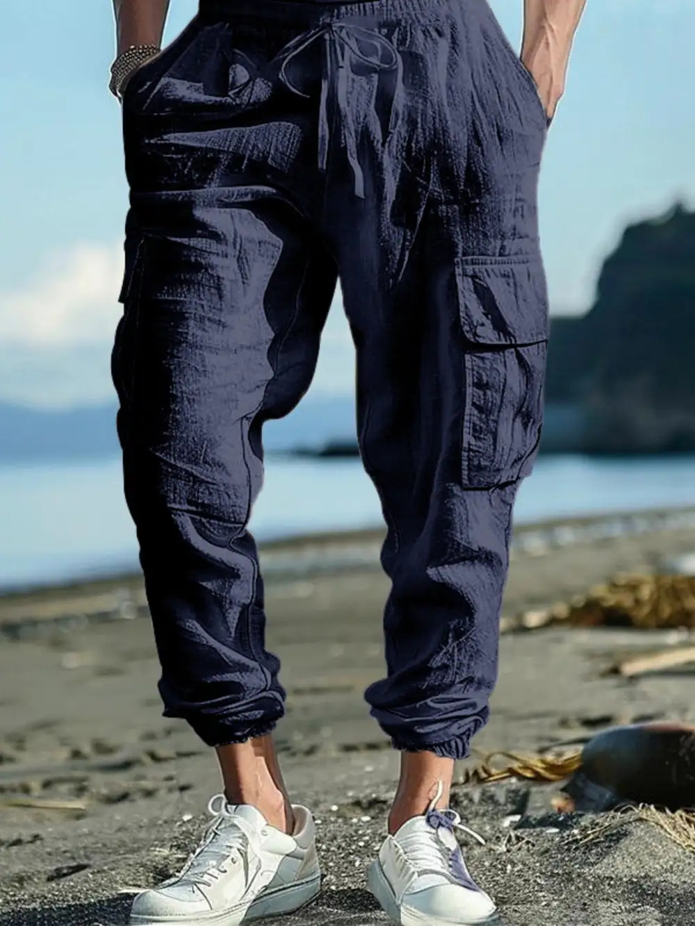 Refined Men's Full Size Casual Cargo Pants with Drawstring