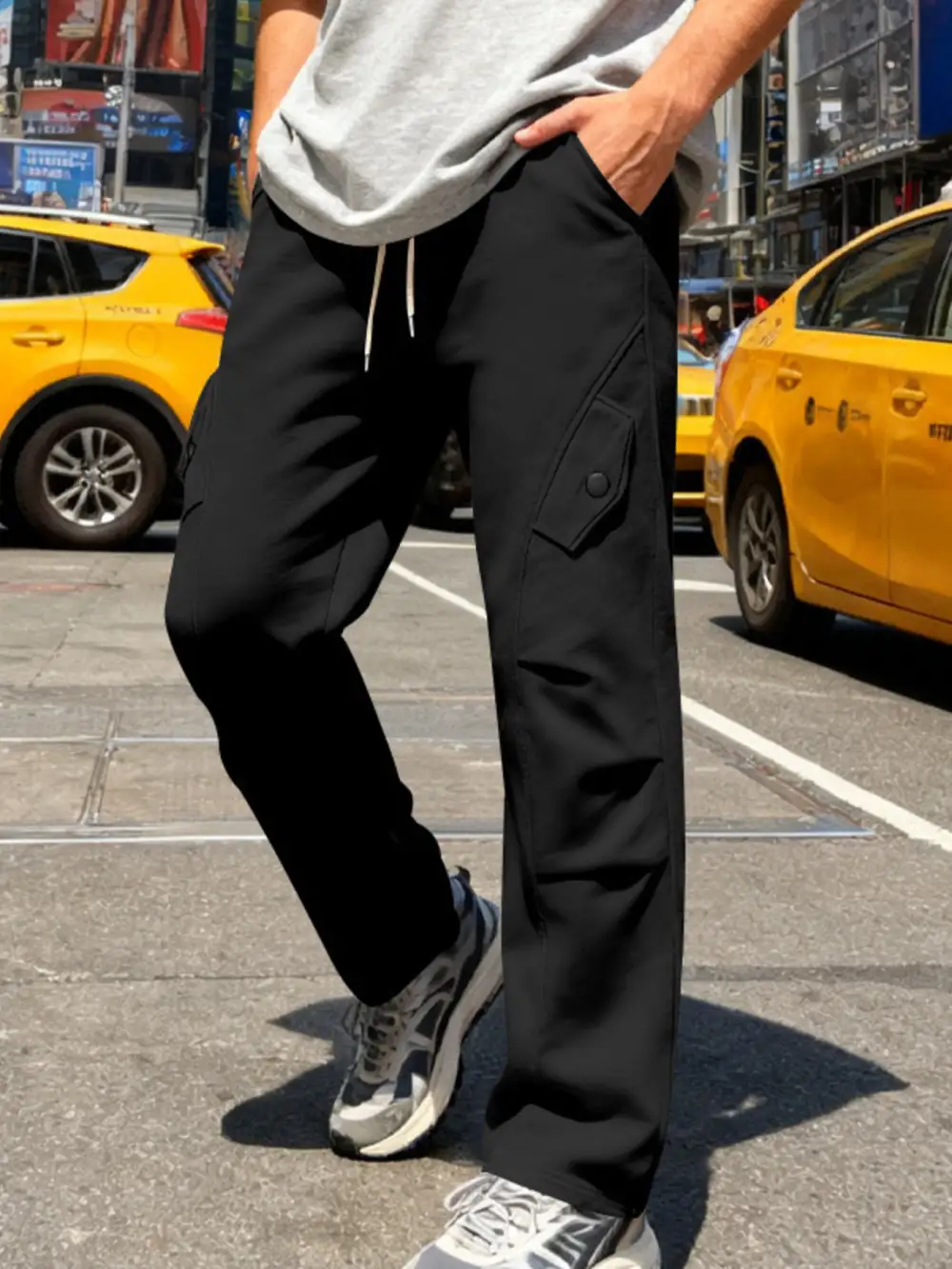 Men's Full Size Casual Cargo Pants with Drawstring