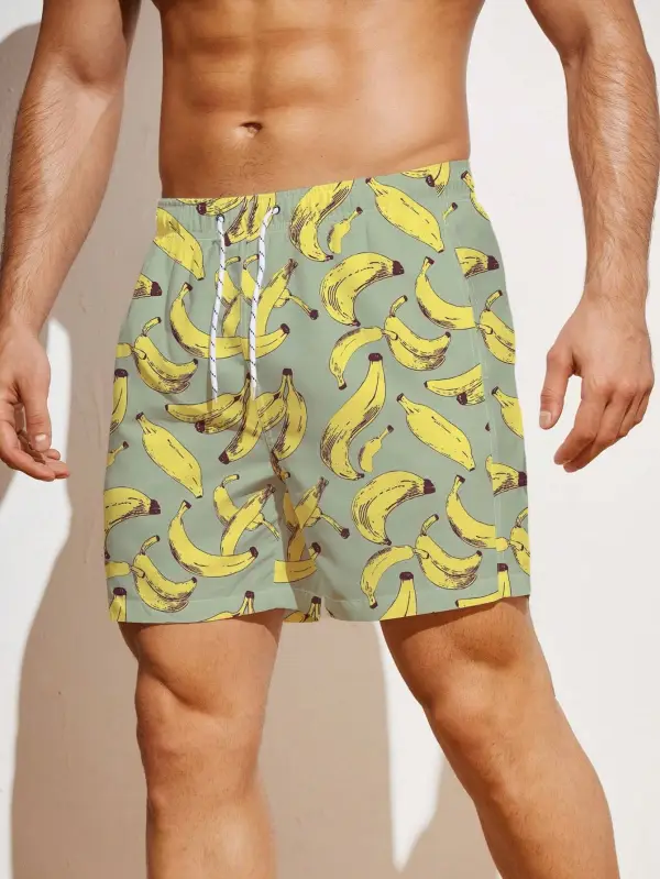 Men's Allover Banana Print Beach Shorts