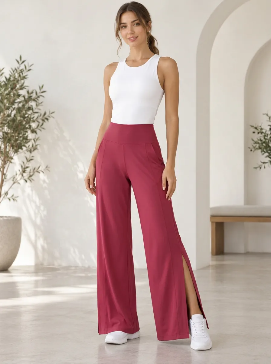 Clean Sport Women's Wide Leg Slit Training Pants