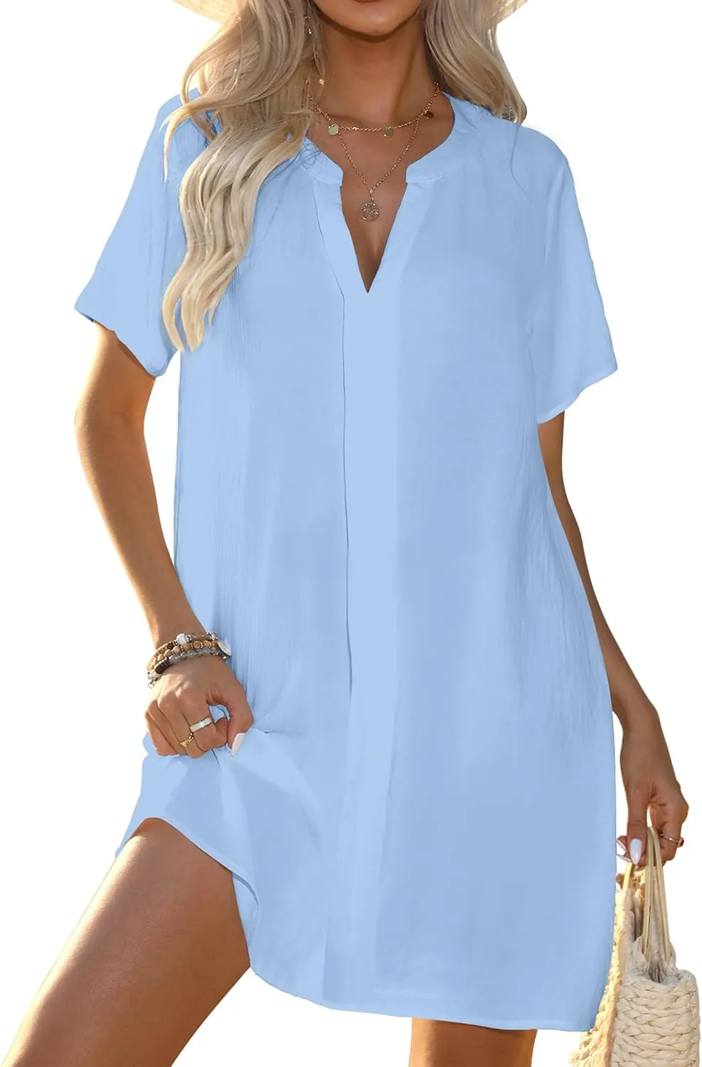 Women's Swimsuit Coverup V Neck Short Sleeve Beach Cover Ups