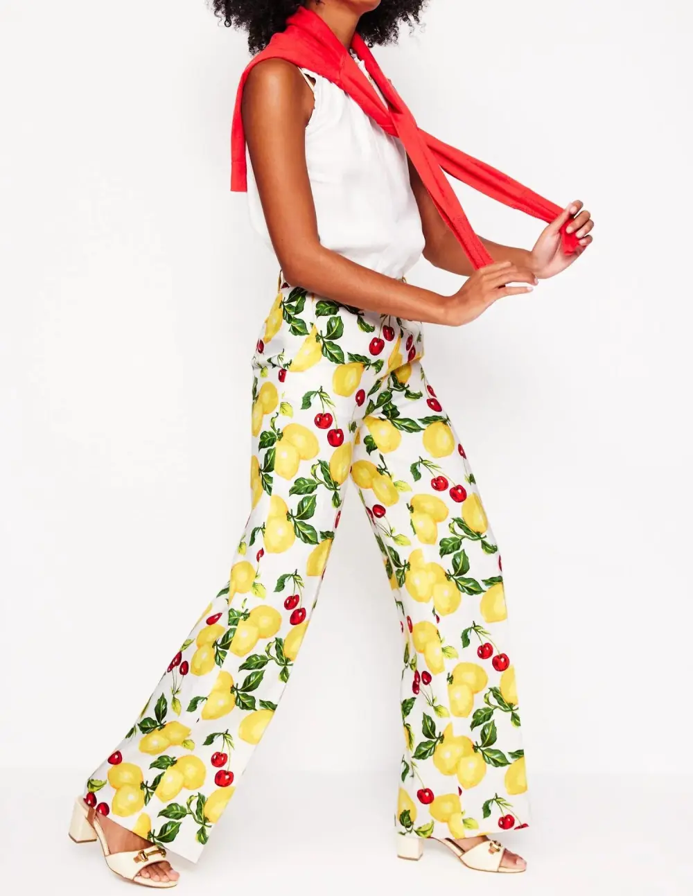 Westbourne Linen Pants -Ivory, Cherries and Lemons