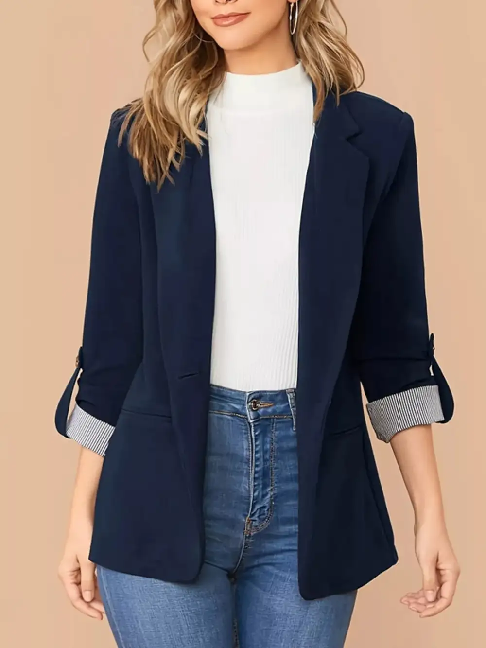 Single-Button Roll-Up-Sleeve Blazer