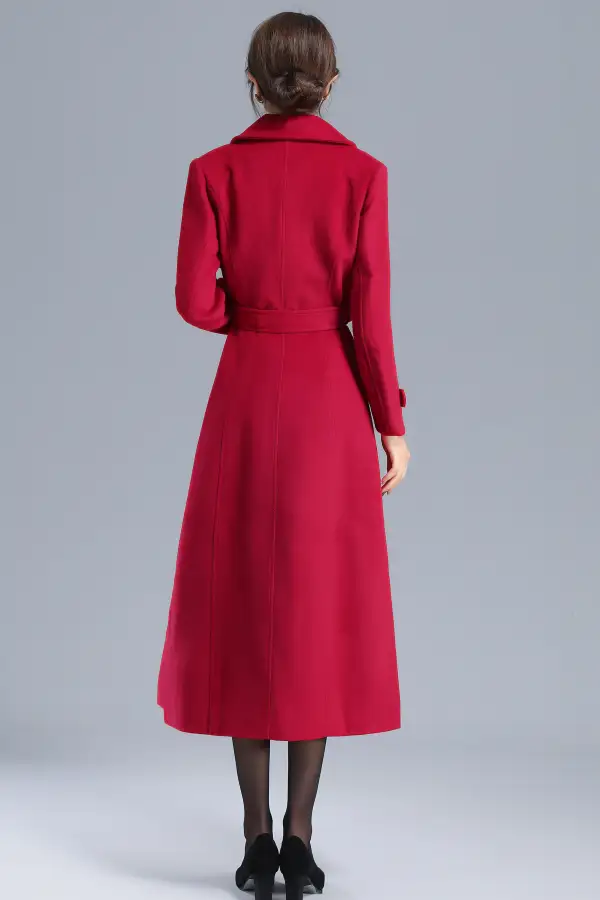 Relaxed Wool Blend Double Breasted Belted Lapel Collar Long Coat