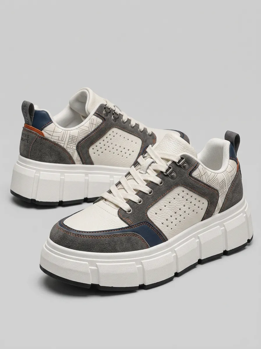 Men's Urban Geometric Pattern Suede Patchwork Printed Sneakers