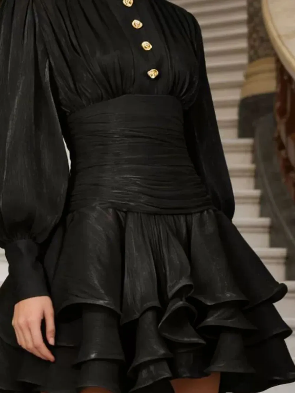 Relaxed Shape Ruffle Lantern Sleeve Mini Dress