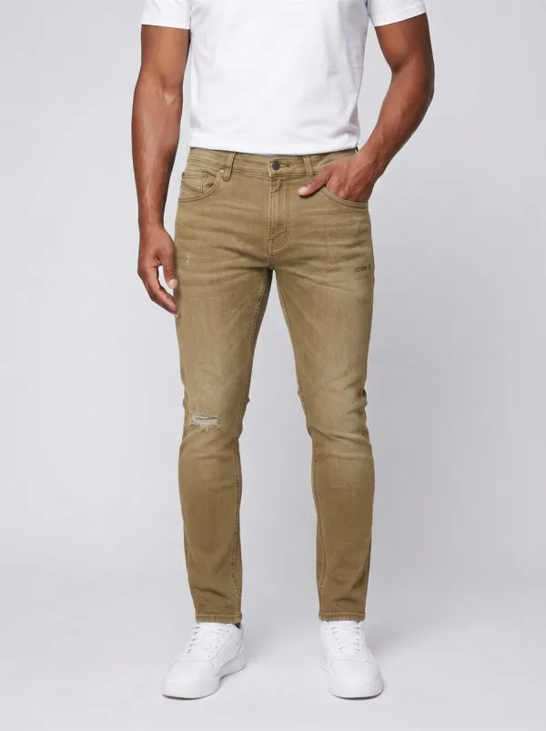 Men's Distressed Dark Wash Ripped Slim-Fit Jeans