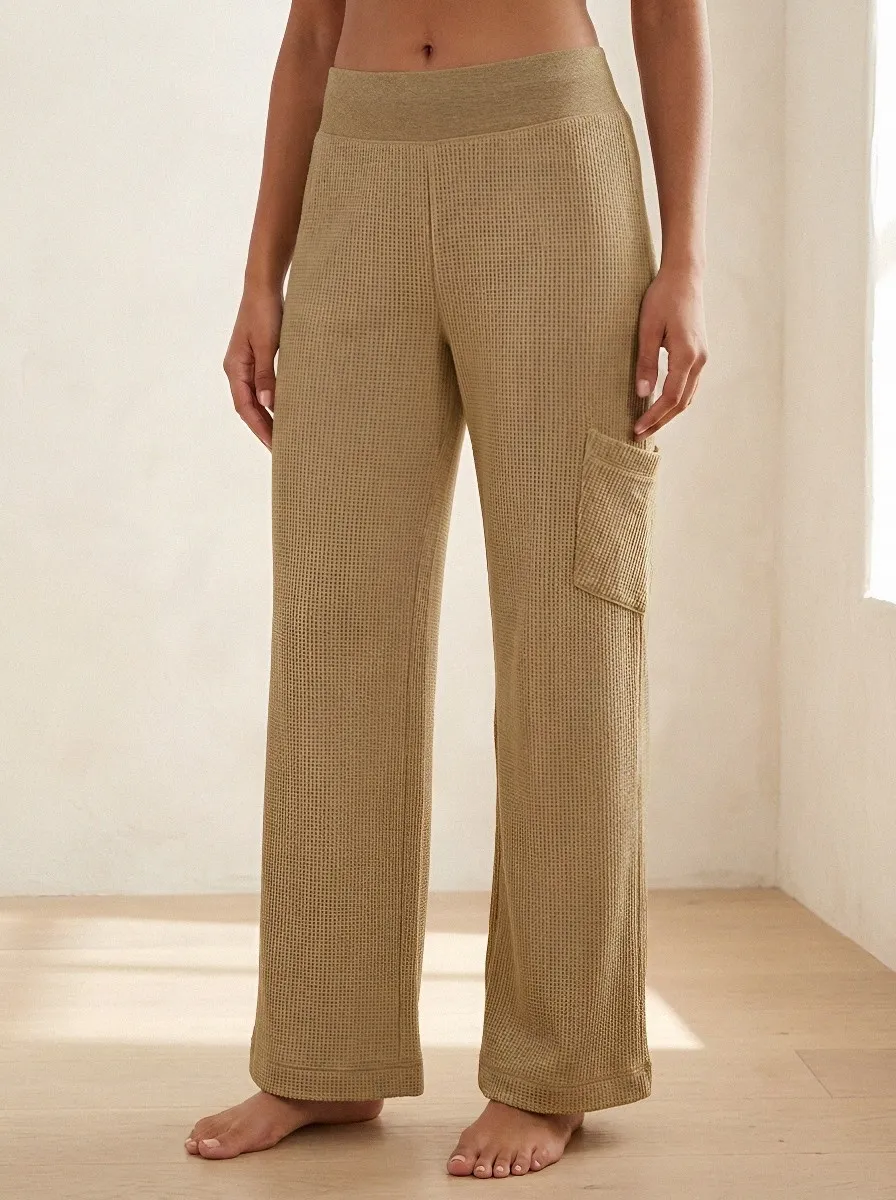 Women's Casual Lounge Waffle Knit Pocketed Pants