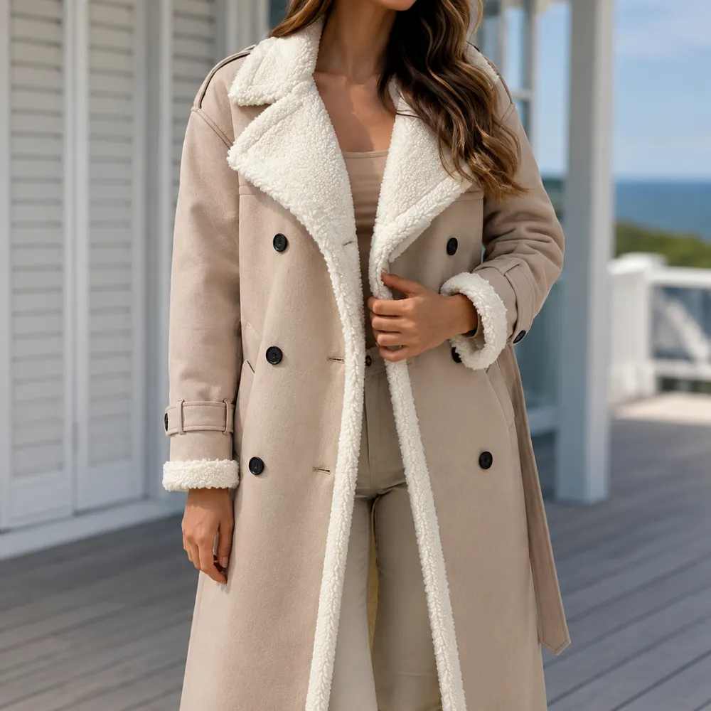 Double-Breasted Contrast Trim Coat
