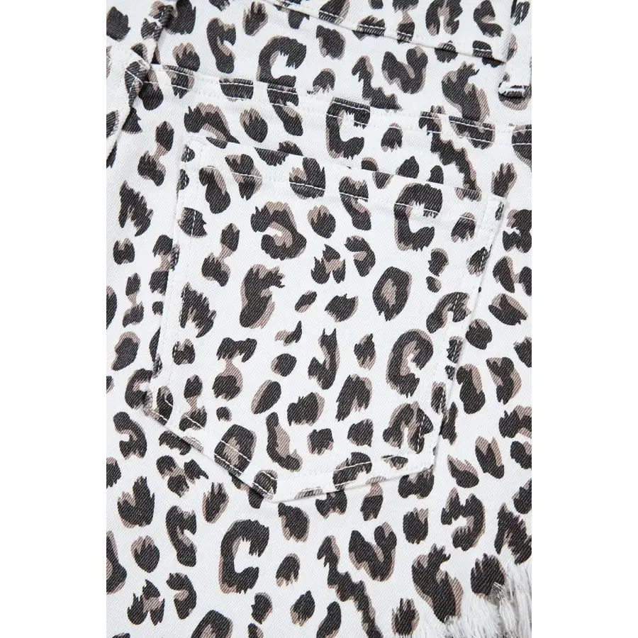 Leopard Frayed Hem Denim Shorts