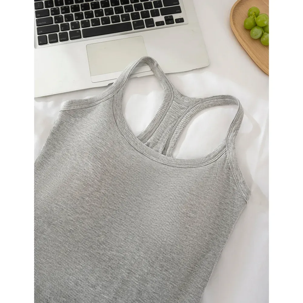 Women's Ribbed Built-in Bra Tank Top | Racerback Cropped Camisole with Removable Pads | Wireless Supportive Workout Yoga Top