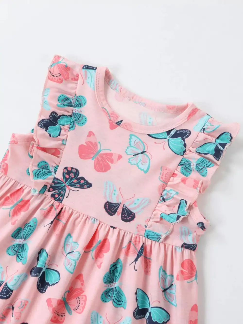 Girls Butterfly Print Ruffle Sleeve Dress