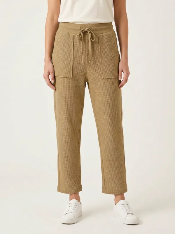 Women's Casual Lounge Waffle Knit Drawstring Pocket Pants