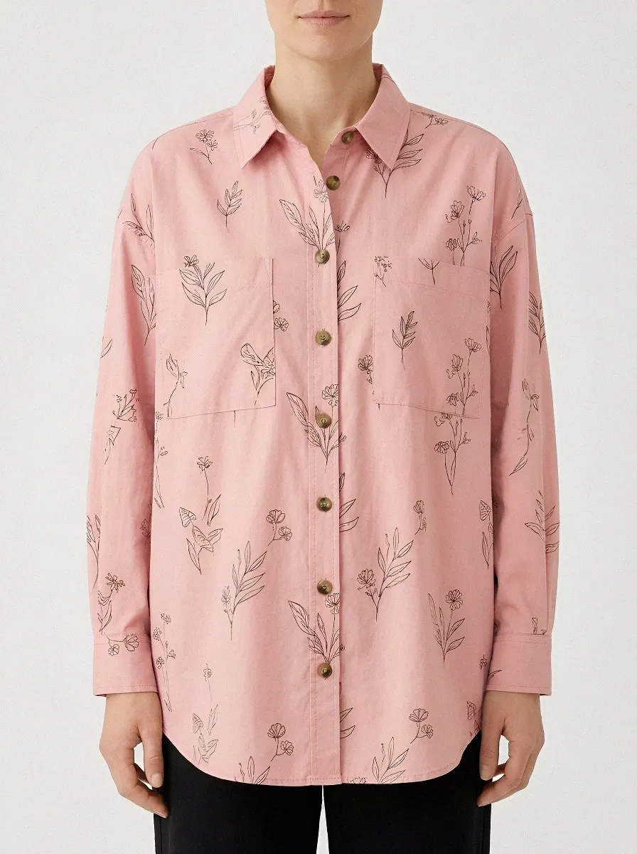 Women's Botanical Minimalist Line Art Printed Shirt