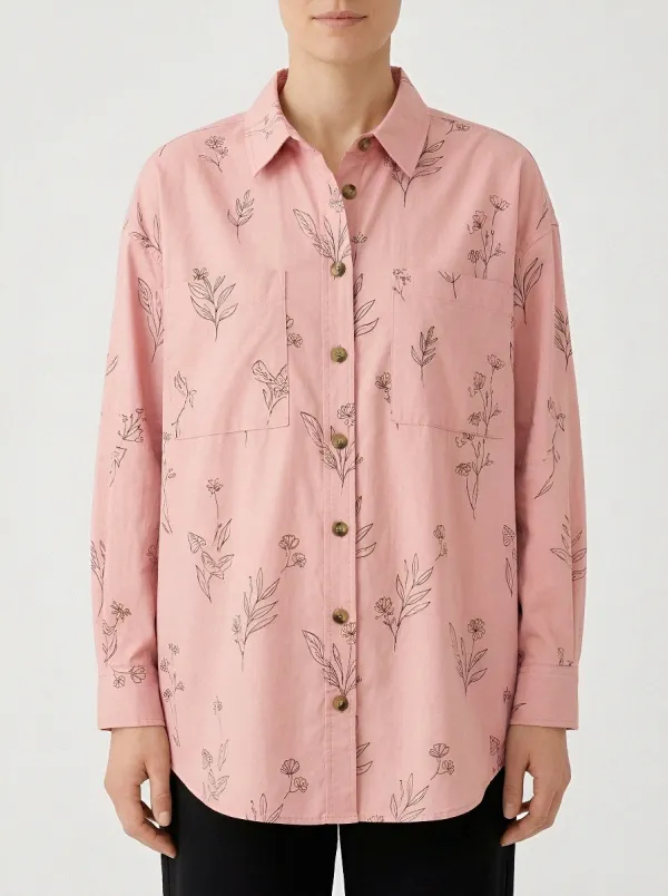 Women's Botanical Minimalist Line Art Printed Shirt