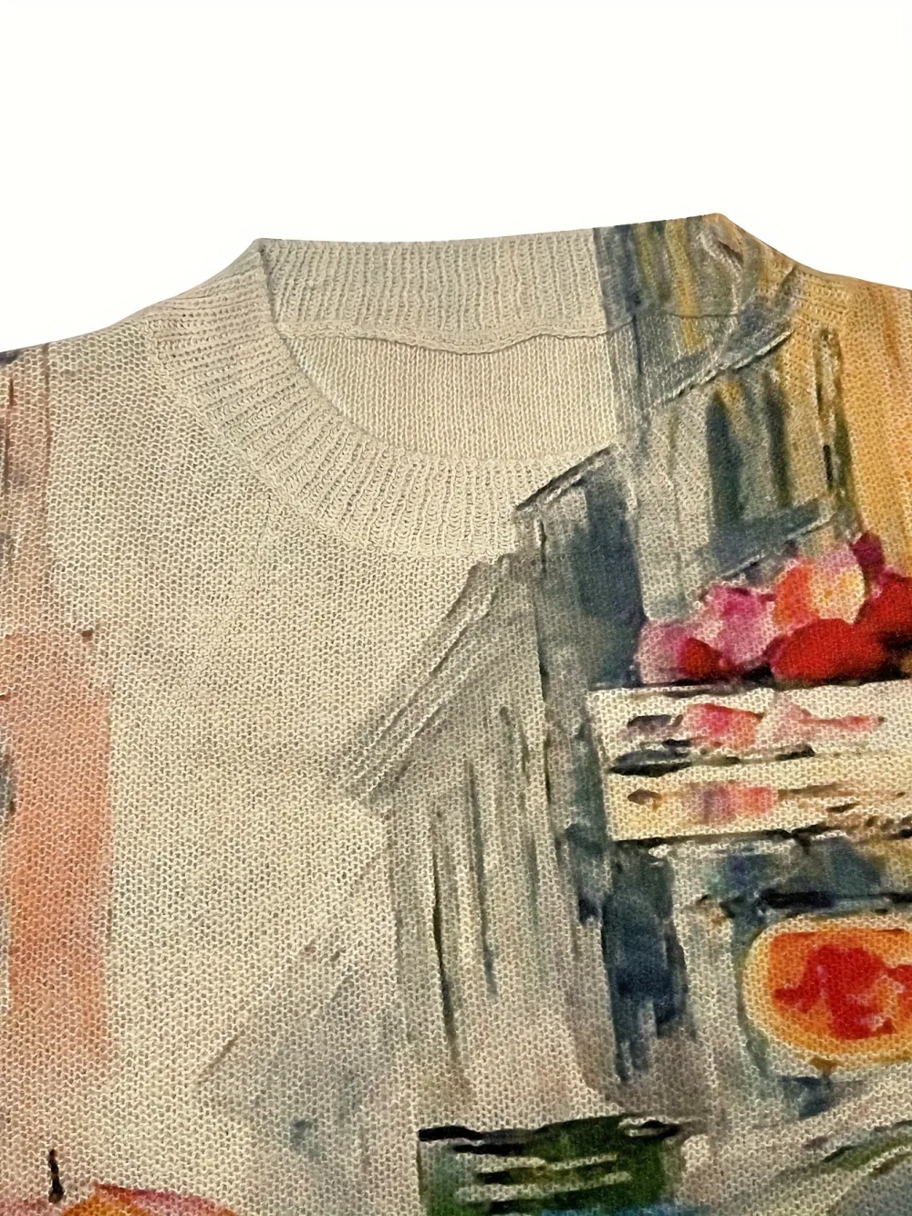 Graphic Print Crew Neck Sweater Casual Long