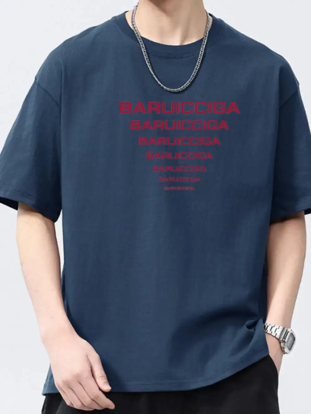 Cotton Letter Round-Neck Short-Sleeve T-Shirt