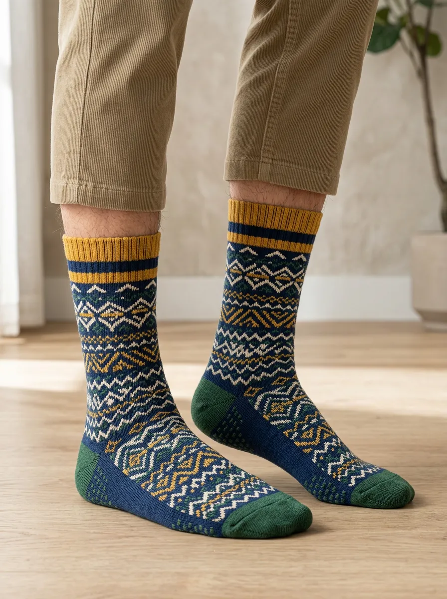 Men's Vintage Style Nordic Geometric Pattern Printed Socks
