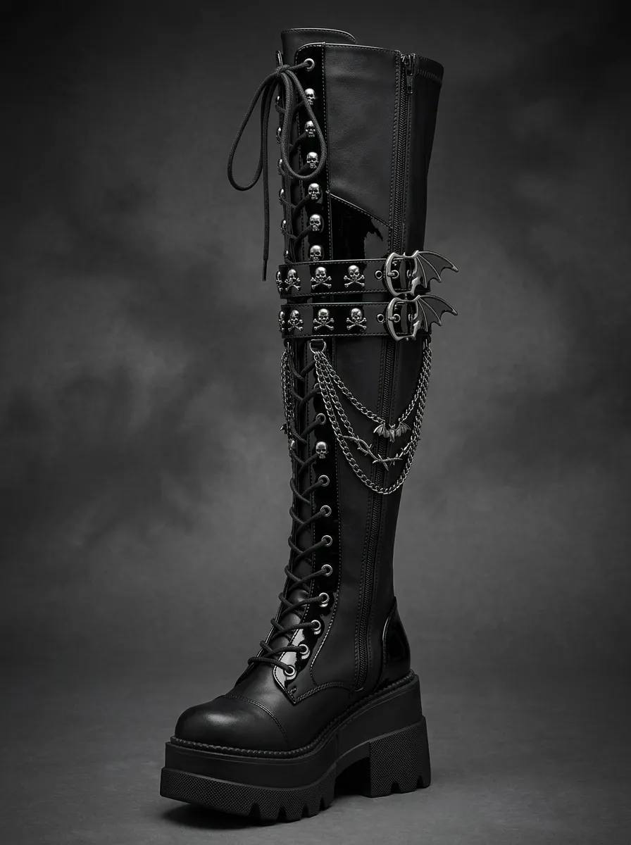 Modern Gothic Skull Bat Wing Street Look Women's Gothic Platform Boots