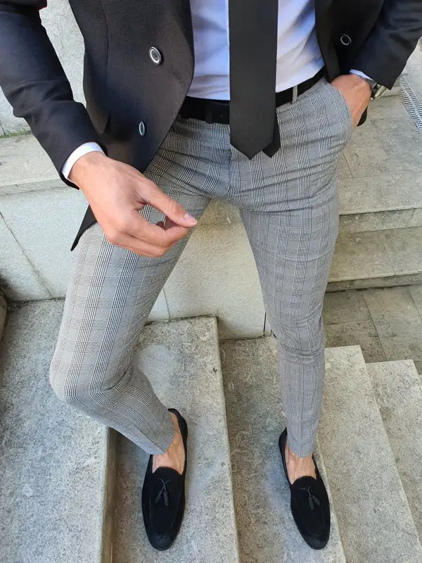 Refined Clean Cut Slim Fit Plaid Tailored Trousers