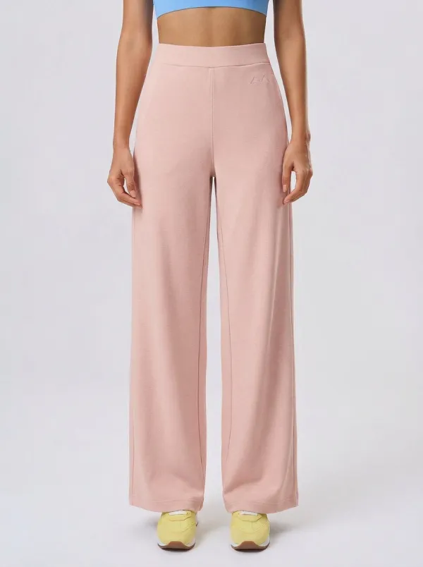Women's Minimalist Solid Beige High-Waisted Wide Leg Pants