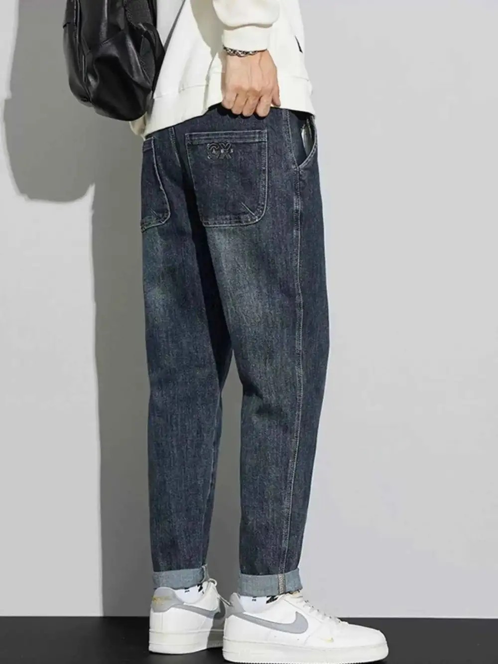 Washed Relaxed Fit Cuffed Jeans