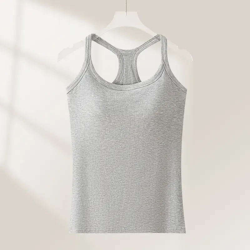 Women's Ribbed Built-in Bra Tank Top | Racerback Cropped Camisole with Removable Pads | Wireless Supportive Workout Yoga Top