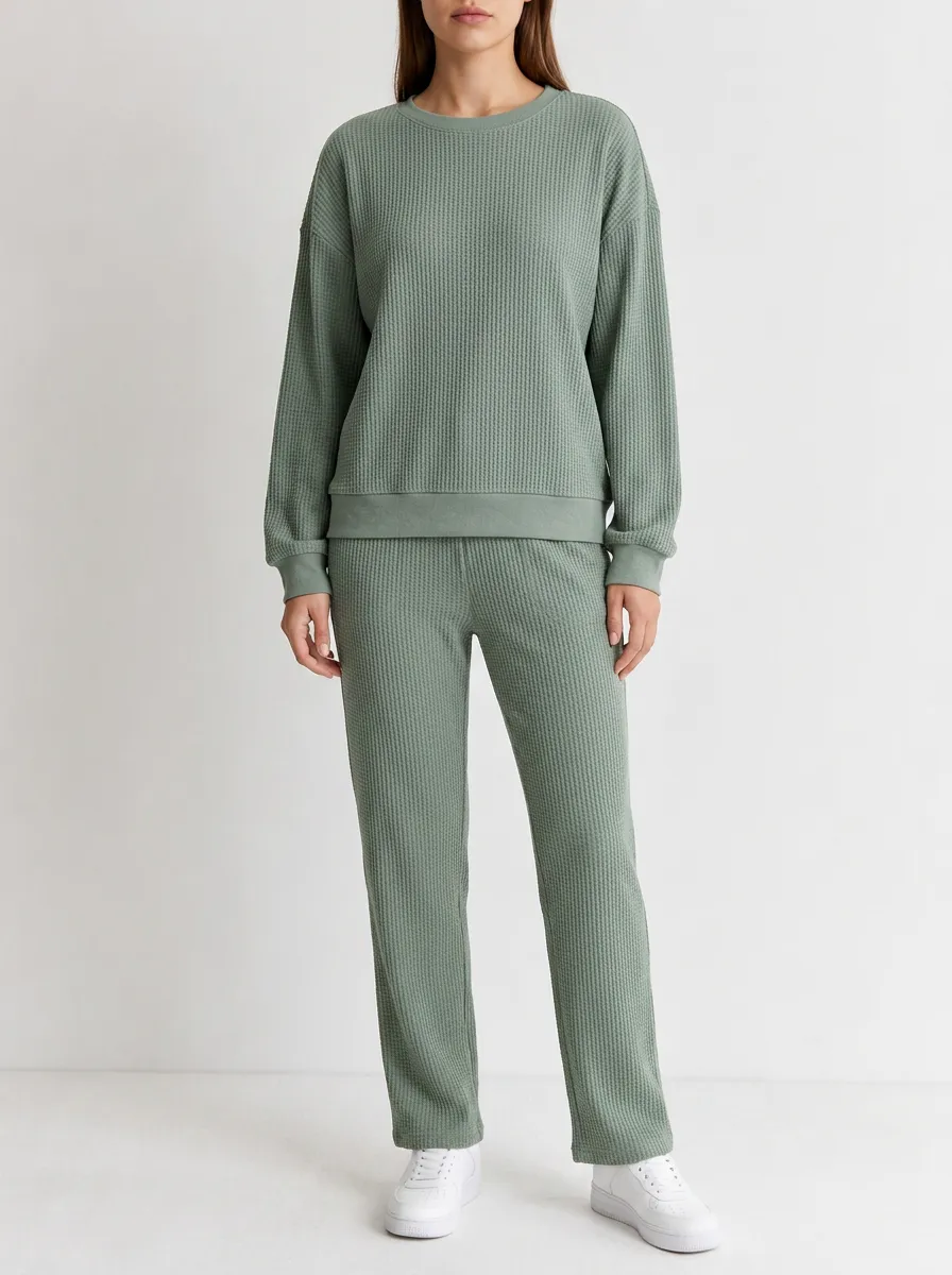 Unisex Everyday Textured Waffle Knit Long Sleeve Top