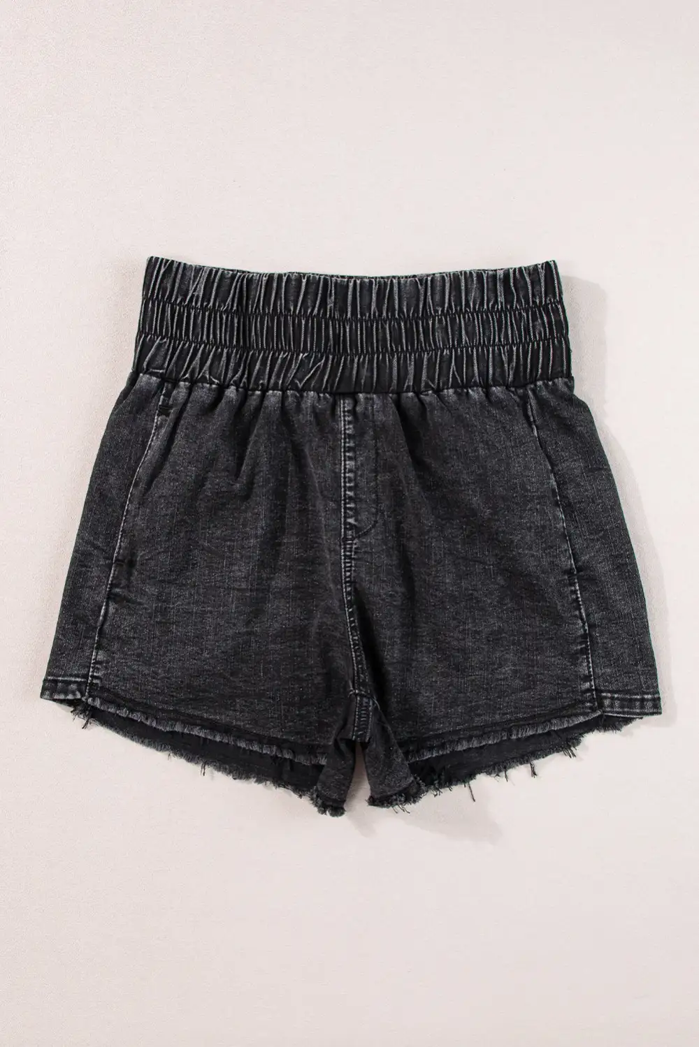 Black Smocked High Waist Mineral Washed