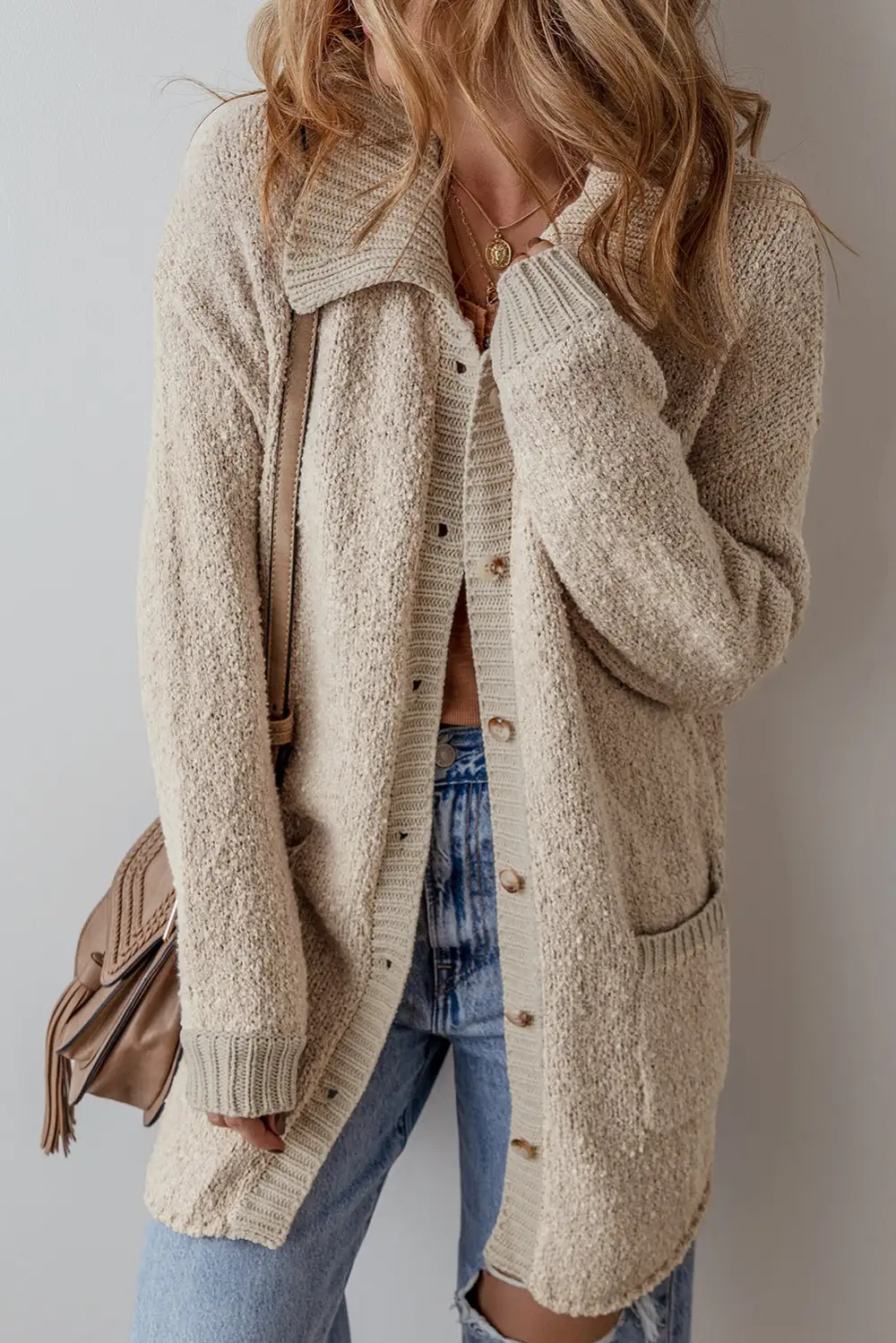 Pocketed Button Front Drop Shoulder Cardigan