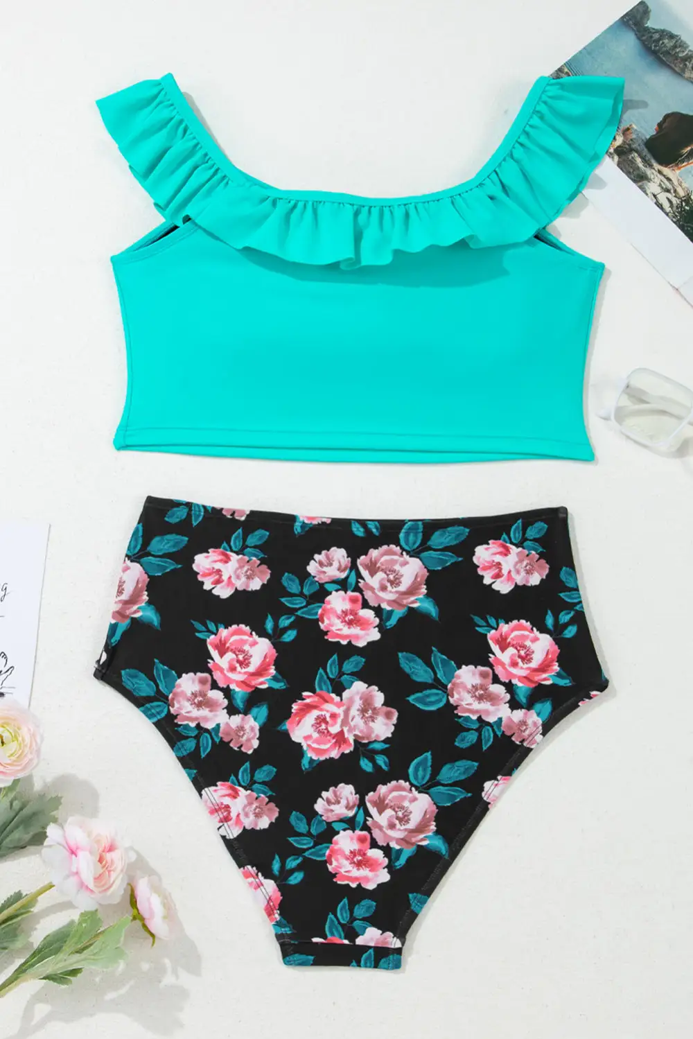Sea Ruffle Square Neck Swim Shorts