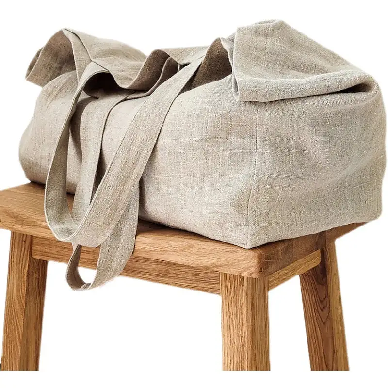 Large Pure Linen Beach Bag Solid Color Handbag Eco-Friendly