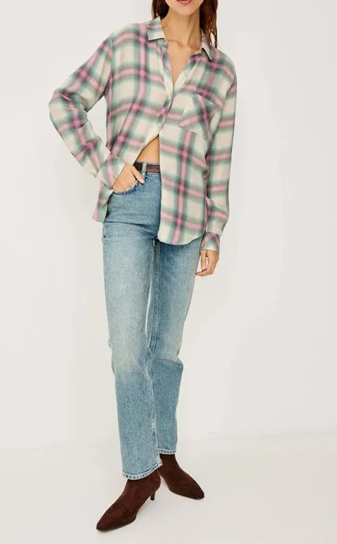 Pink and Green Plaid Button-Down Shirt
