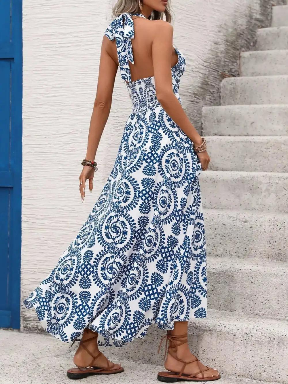 Textured Detail Printed Maxi Dress
