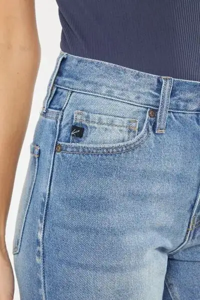 High Waist Chewed Up Straight Mom Denim Jeans