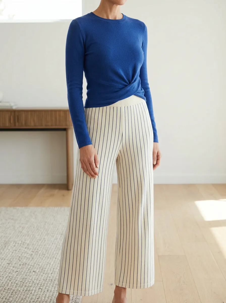 Women's Casual Twist-Front Solid Wide Leg Pants Set