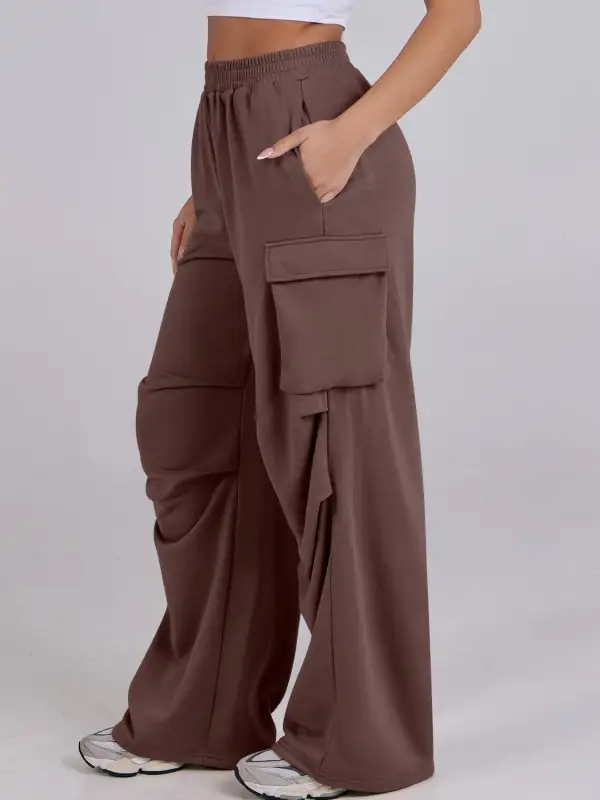 Elastic Waist Wide Leg Pants With Pocket