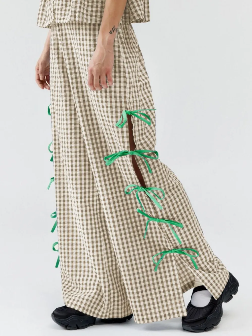 Side Tied Plaid Pants