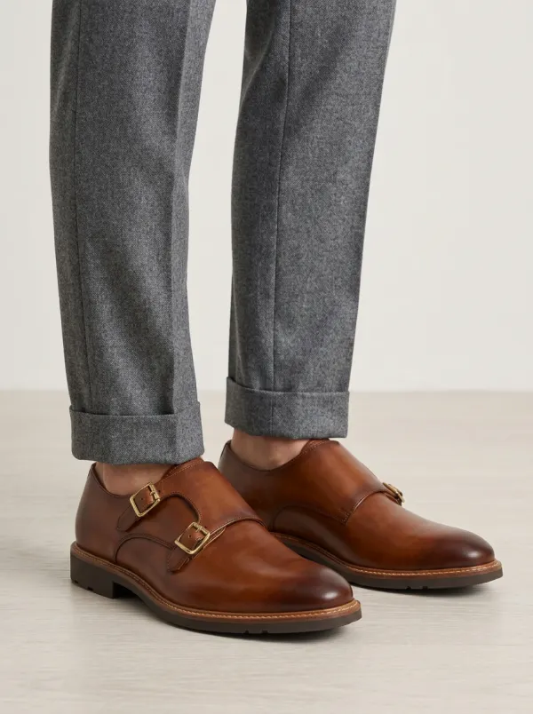 Men's Contemporary Classic Business Leather Double Monk Strap Shoes