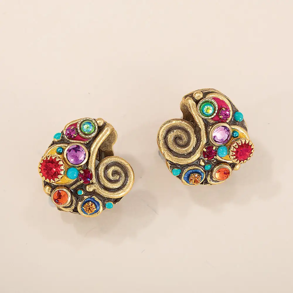 Crystal Modern Rainbow Clip On Earrings