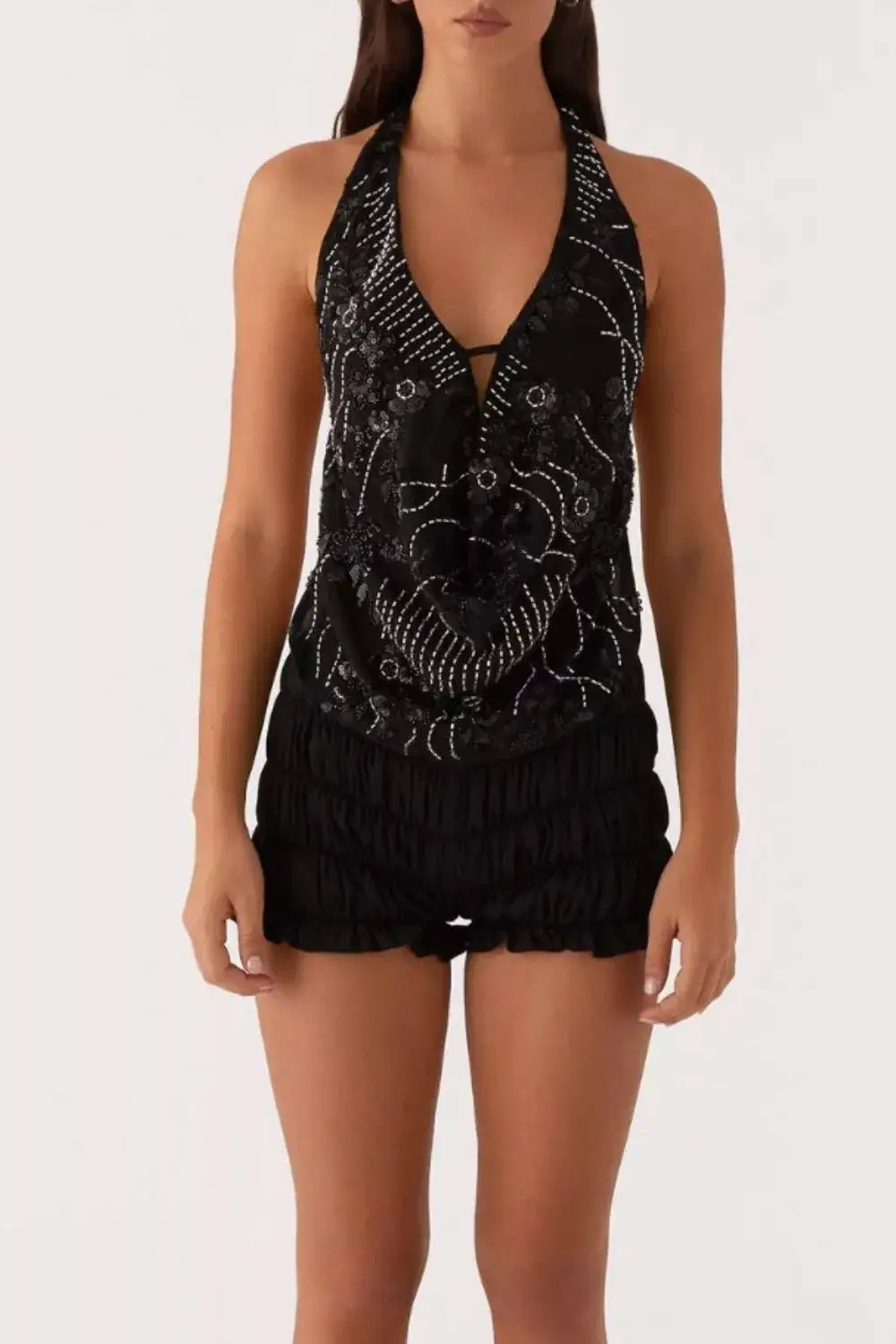 Halter-Neck Beaded Tank Top