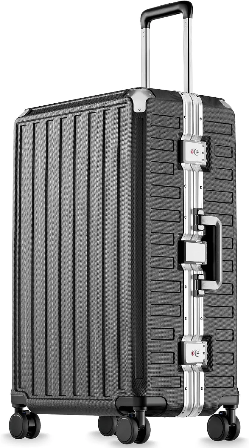 LUGGEX 28 Inch Zipperless Checked Luggage, Charcoal Metallic