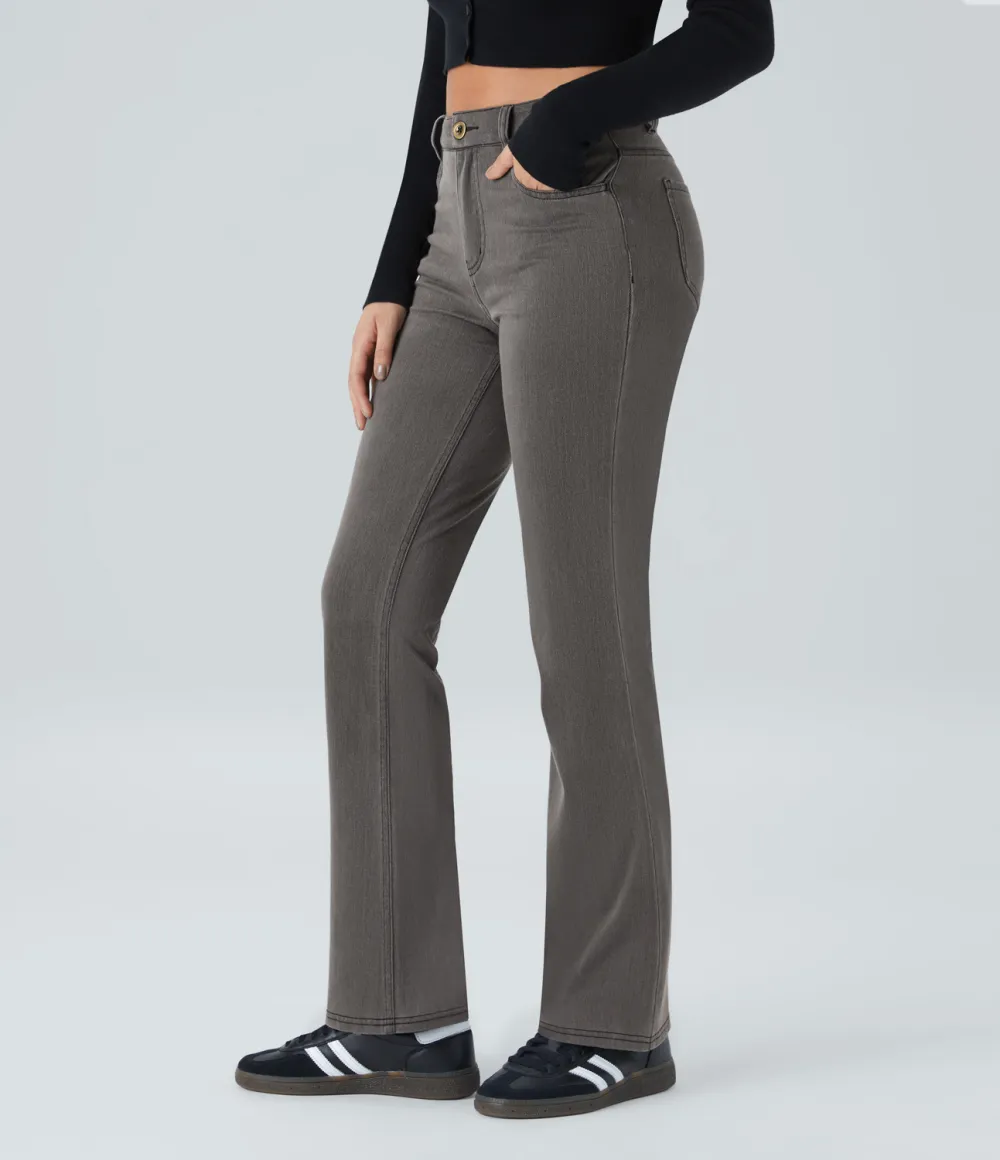 Magic Mid Rise Button Pockets Stretchy Knit Casual Bootcut Jeans