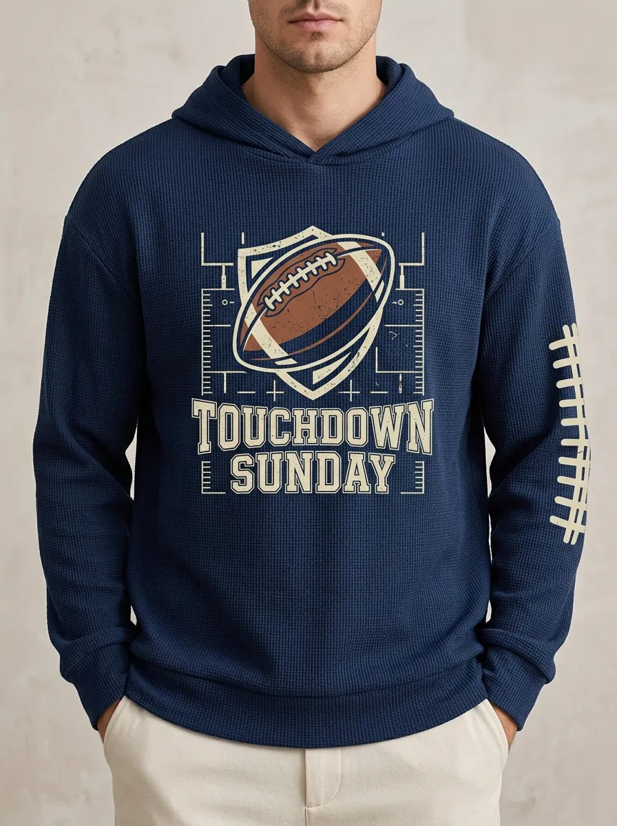 Men's American Football Touchdown Sunday Printed Waffle Hoodie